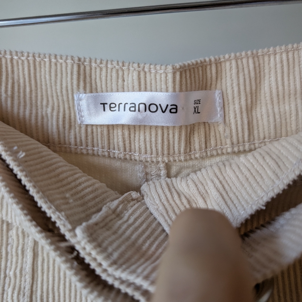 Y2K Women's Mini Skirt Cream Corduroy Belted Pockets Academia Terranova Size XL - Picture 4 of 5